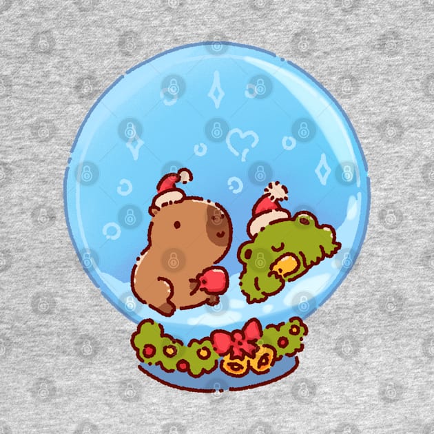 Capybara and a frog in a snow globe by Tinyarts